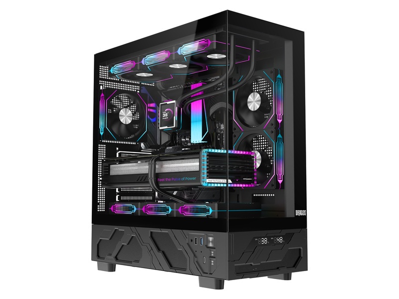Dragos Basalt Pro V2 Isı Göstergeli, 6x ARGB Fanlı USB 3.0 Type-C 600W 80+ Plus ATX Oyuncu Bilgisayar Kasası Siyah